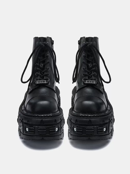 Lace-up Metal Platform Punk Boots Short Dark