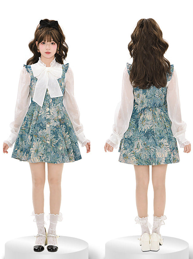 Hosenträger Wald Geschmack Öl + Schleife Hemd Farbe Kleid Krawatte Chiffon Rüschen