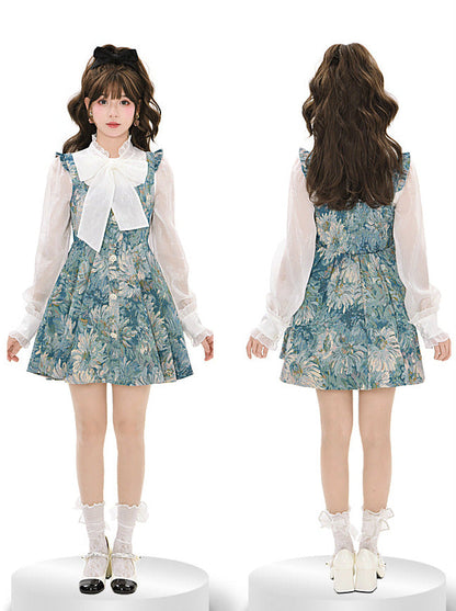 Hosenträger Wald Geschmack Öl + Schleife Hemd Farbe Kleid Krawatte Chiffon Rüschen