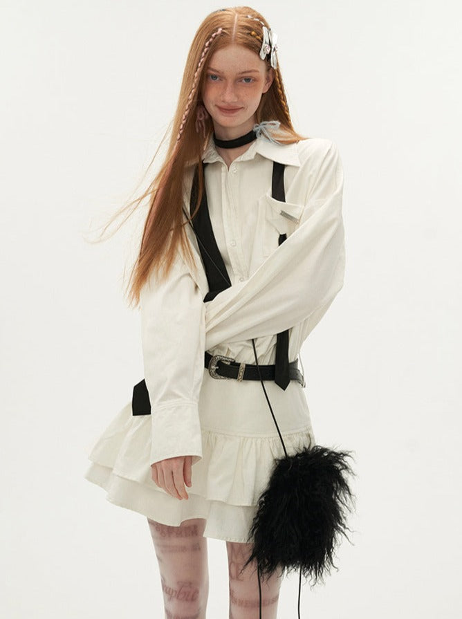 Kleid Rüschenhemd Revers Slim