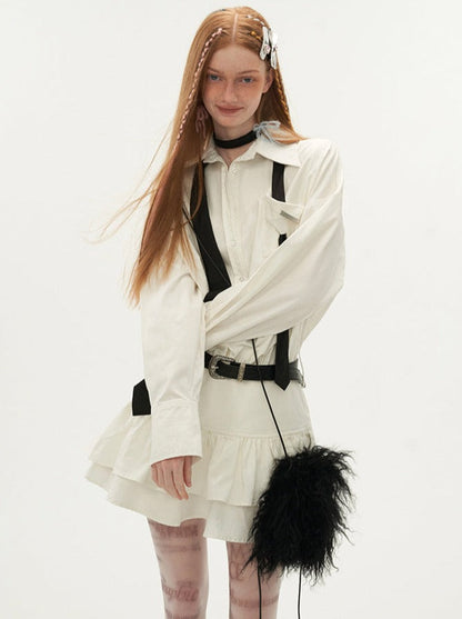 Kleid Rüschenhemd Revers Slim