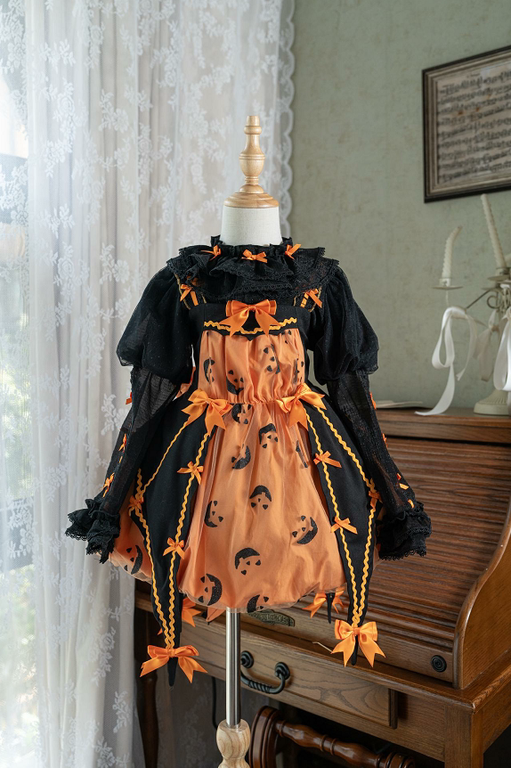 Kids Halloween Pumpkin Lolita Sweet Black Dress Set — Lemon Sugar