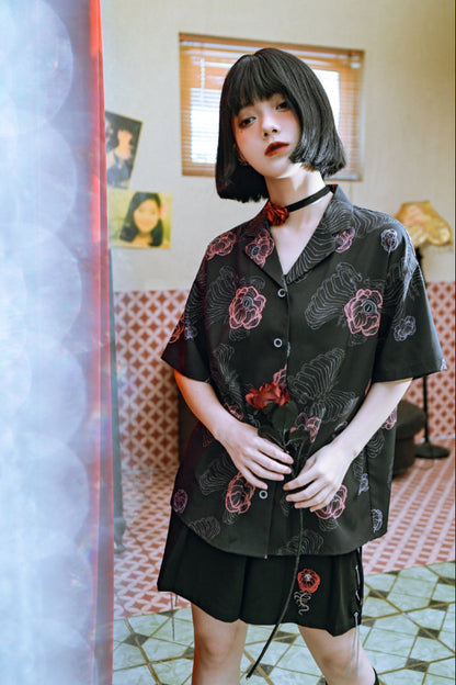 チャイナボーンフラワーシャツ