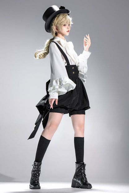 キュート+レトロショートパンツエレガントシャツリボンプリンス予約テールダーク