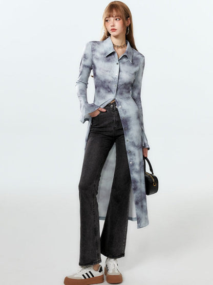 Printed Tops Polo Long Blue