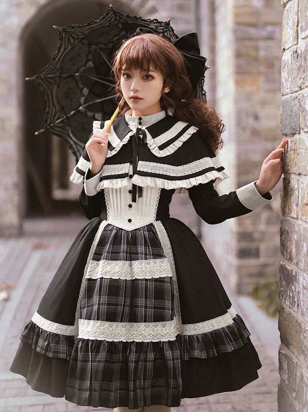 Night Check Elegant White Short + Dress Cape