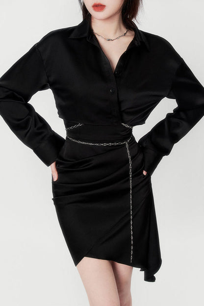 Mode Satin Wickelkleid + Shirt Neckholder