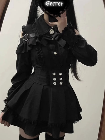 Dark Sweet Off-Shoulder Shirt & High-Waist Skirt Set
