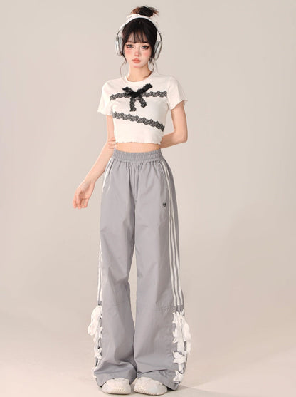 Loose Casual Pants Wide Ribbon Side