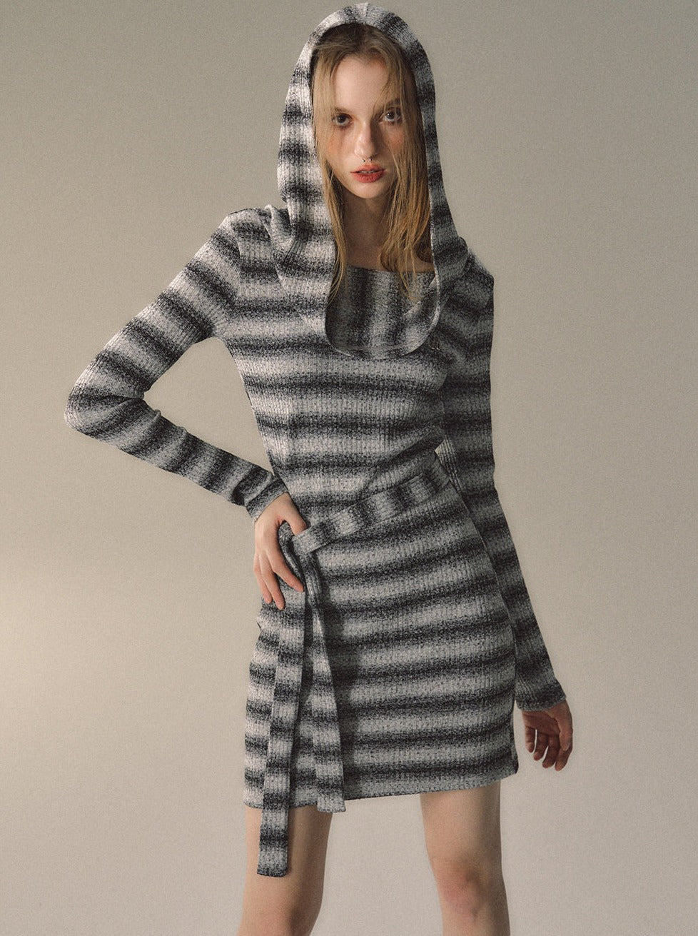 2Wey Knit Border Mode Slim Wan Piece + Knit Scarf