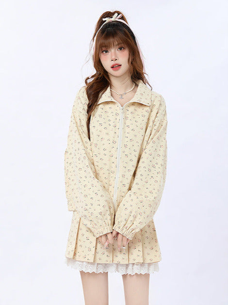 Zip Plissee Spitzenjacke Klein Kurz/Lang + Rollalrock