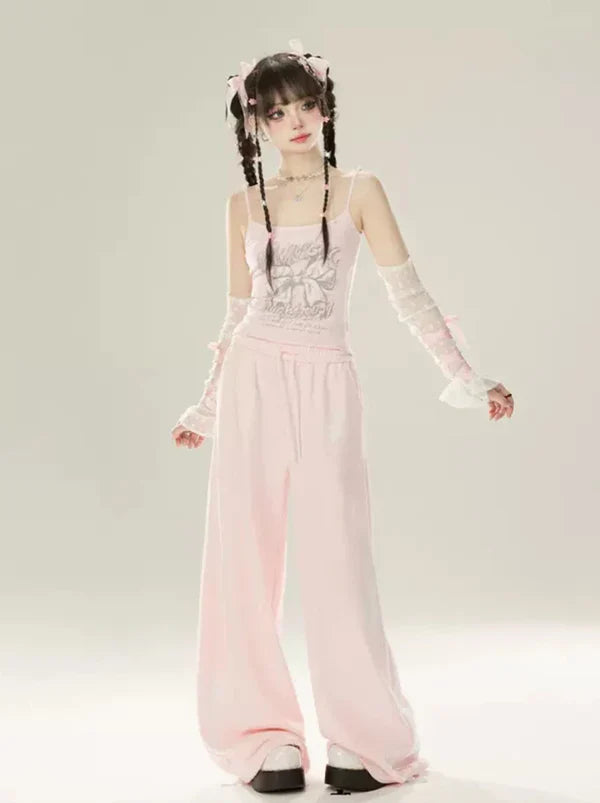 Freizeithose Hand Pink-Weiß Bemalt