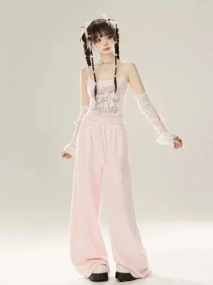 Freizeithose Hand Pink-Weiß Bemalt