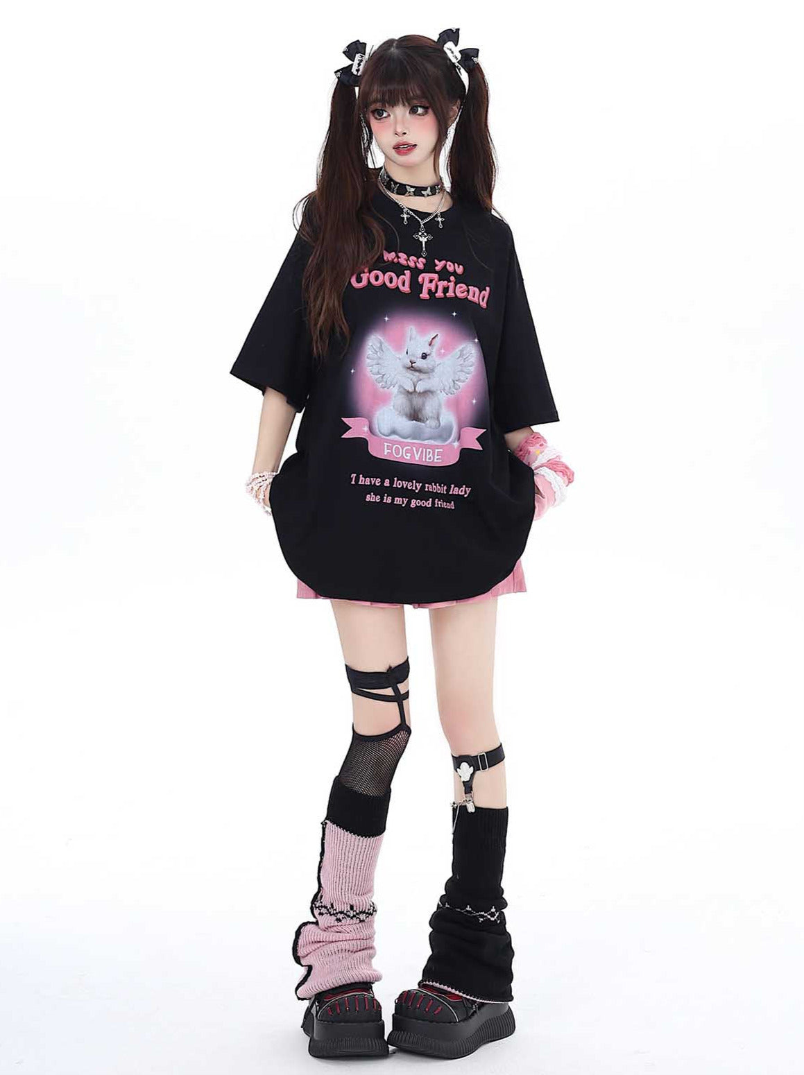 かわいいウサギのTシャツ ガーリー ゆるめ エンジェル