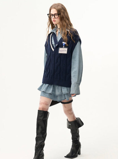 College Asymmetrical V-neck Vest