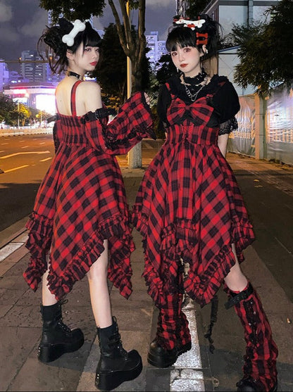 Covers Dark Leg Skirt Check Asymmetrical Rock Suspended