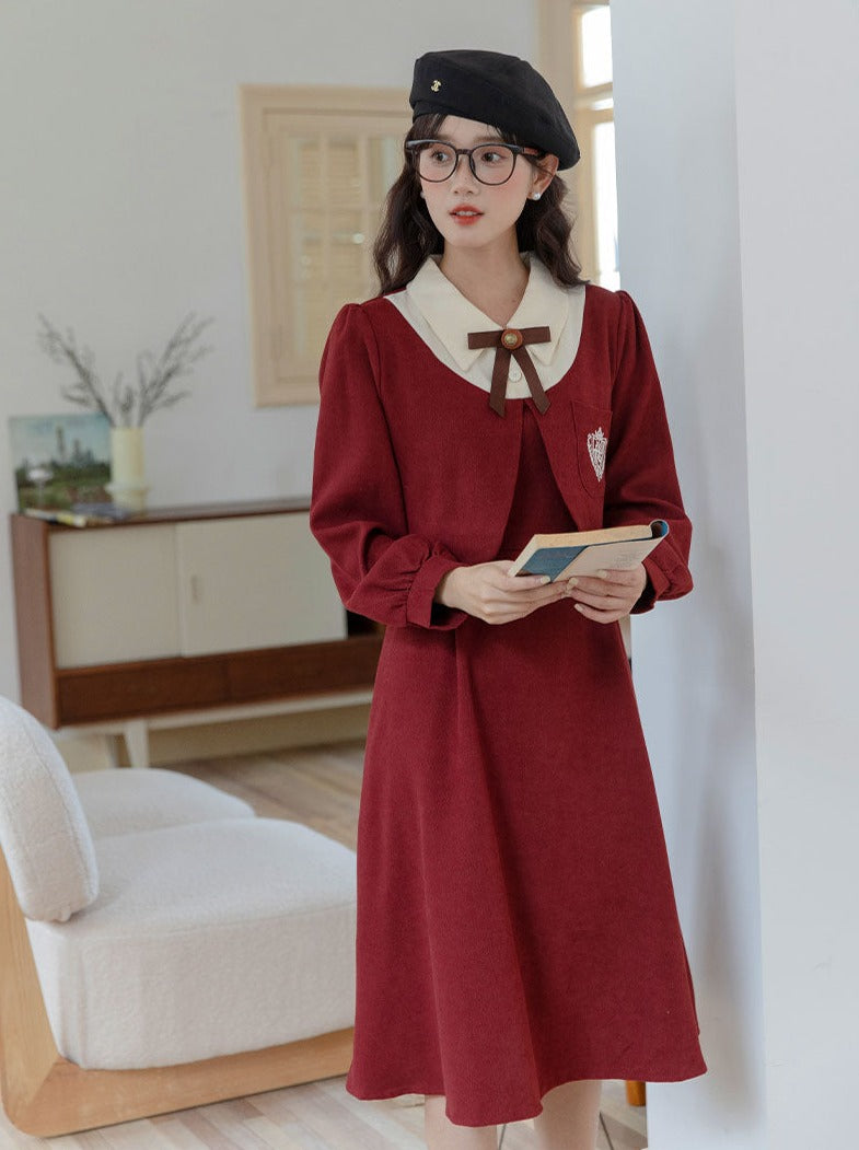 Two-piece College Retro Faux Dress