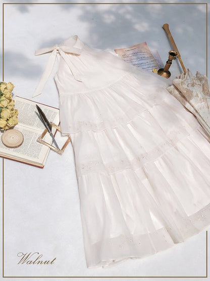 Embroidery Moonlight Cake Dress Neck Fairy Halter