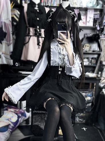 レースバックルフリルシャツ チャイナスリーブベル