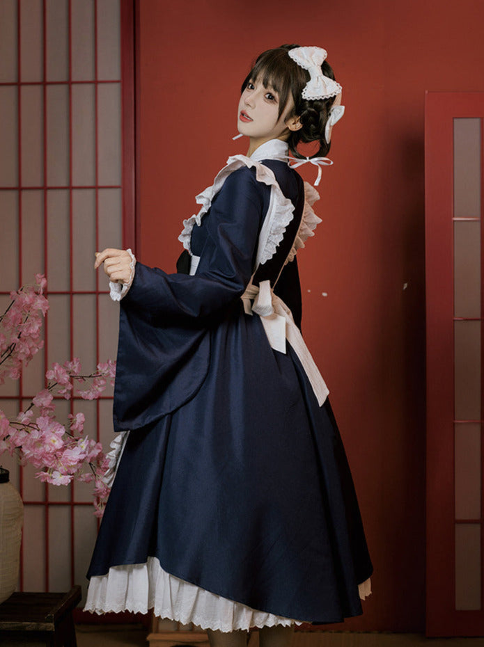 Kleid Schleife Maid Retro Rüschen Groß