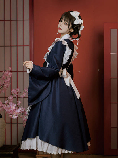 Kleid Schleife Maid Retro Rüschen Groß