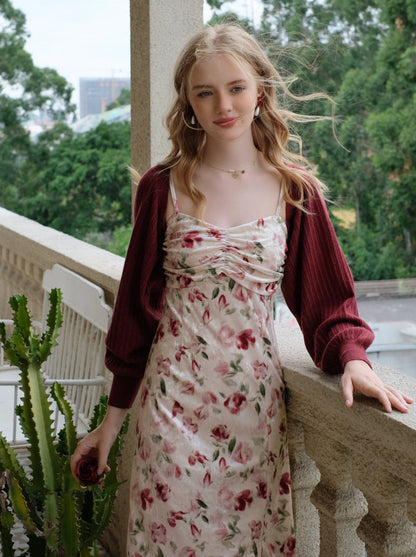 レトロドレス フラワーサスペンダー チェリーレッド