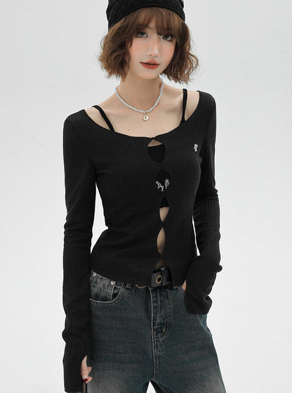 American Split Knit Camisole Top Short + Two-piece