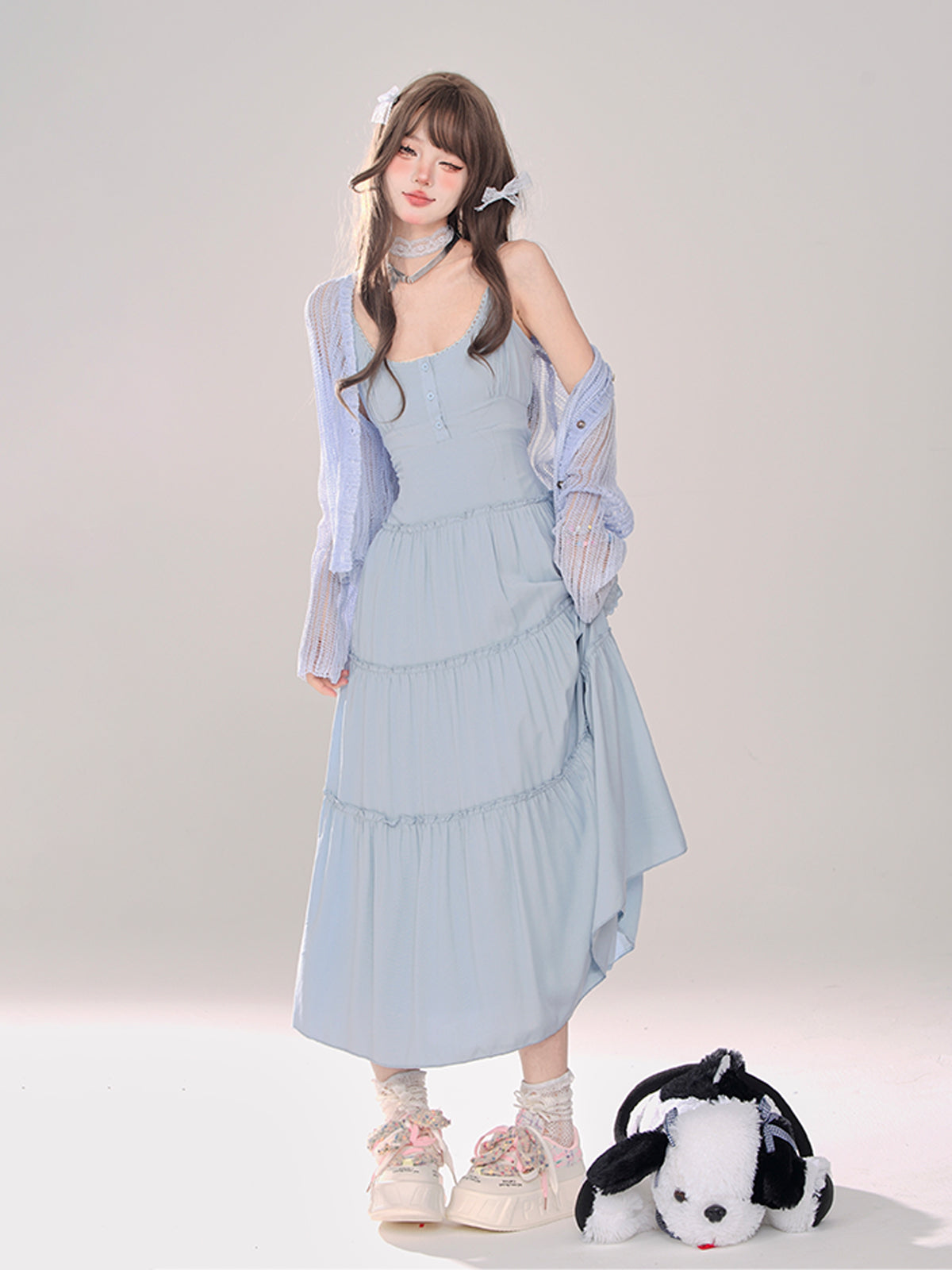 ムーンライト + カーディガン サスペンダー ニット サマードレス シアー