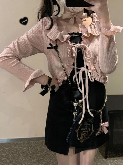 Salty Cream Race Apribon Twist Cardigan