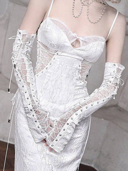 ホワイトストラップ スリーピング スリム ジャカード ダークアリス ゴシック ドレス サスペンダー
