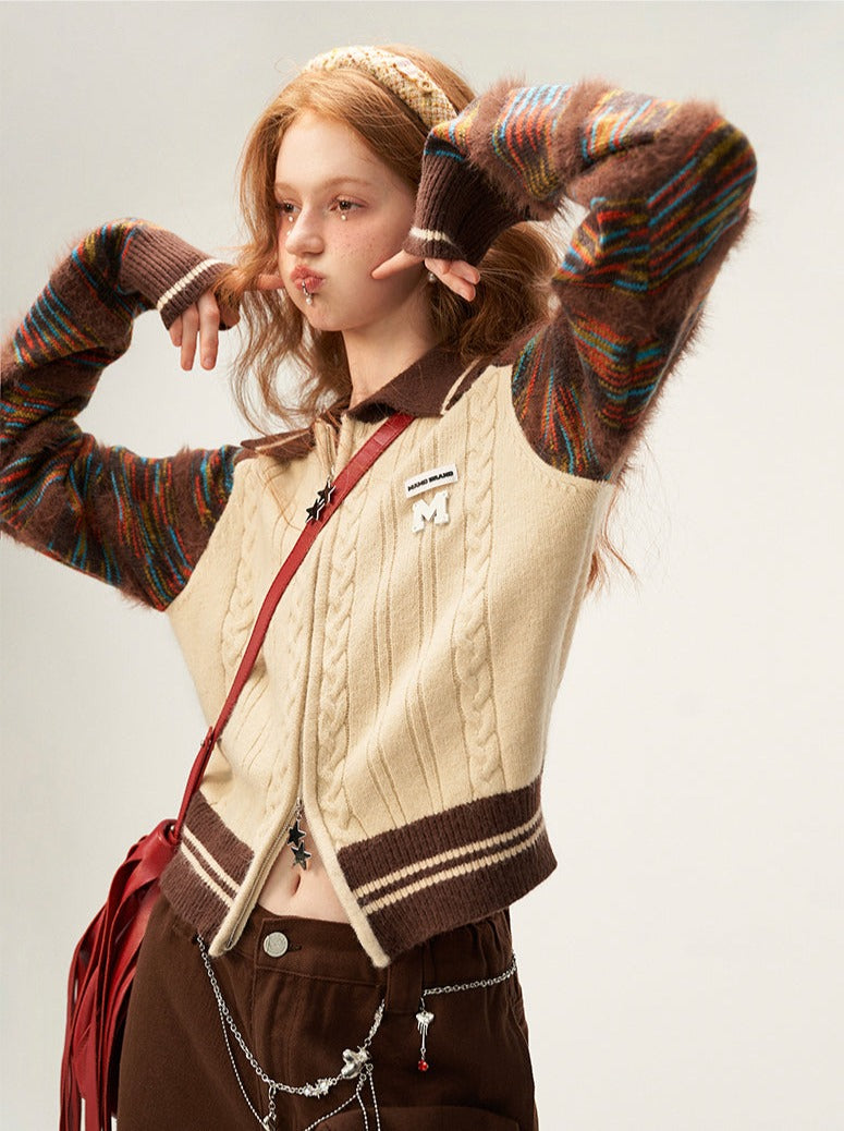 ラインミックスジッパーダブルセーターカーディガン