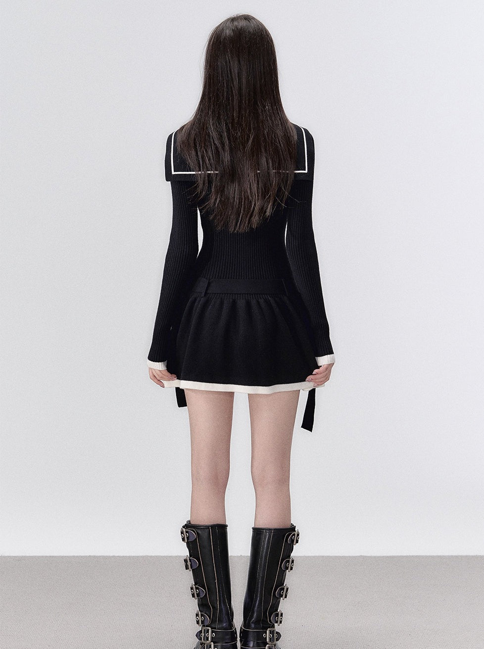 Sailor Knit Navy Color Dark Pattern Dress