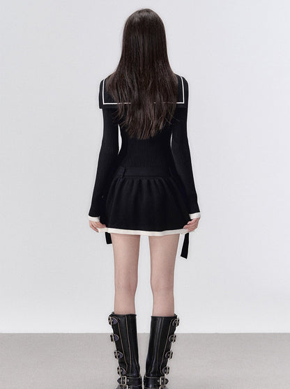 Sailor Knit Navy Color Dark Pattern Dress