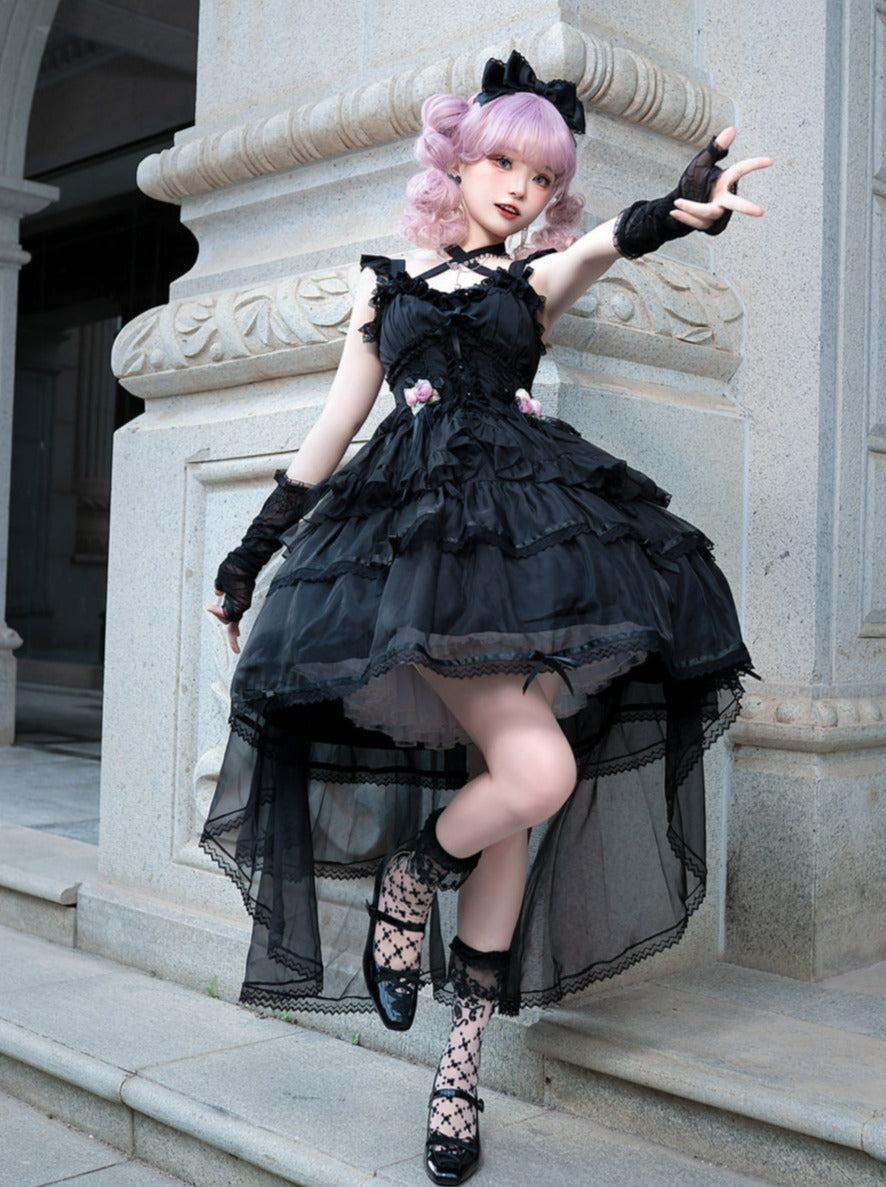 ロリータ フリル ローズ フレア ドレス