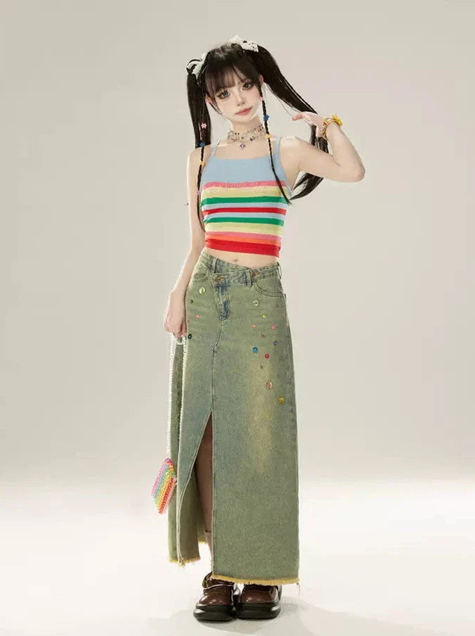 スカートスリットスパンコールデニム