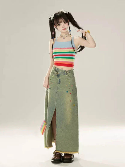 スカートスリットスパンコールデニム