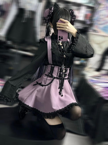 Rock Hosenträger Hohe Taille Schnürung Rüschen