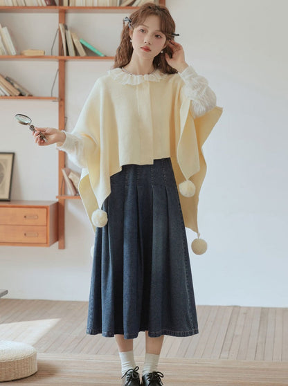 ファーケープ、マント、ポンポン