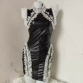 Gothic Punk PU Leather Hollow out White Lace Dress