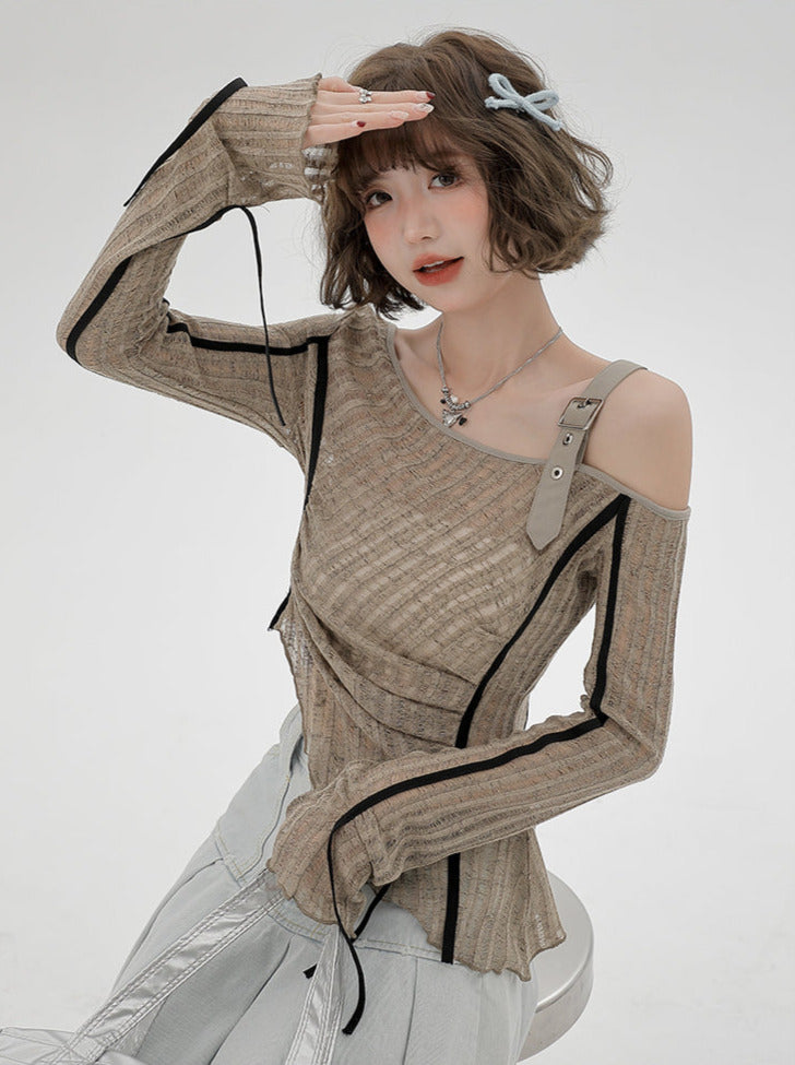 Unregelmäßiges One-Shoulder-Top, transparent, schmal, amerikanisch