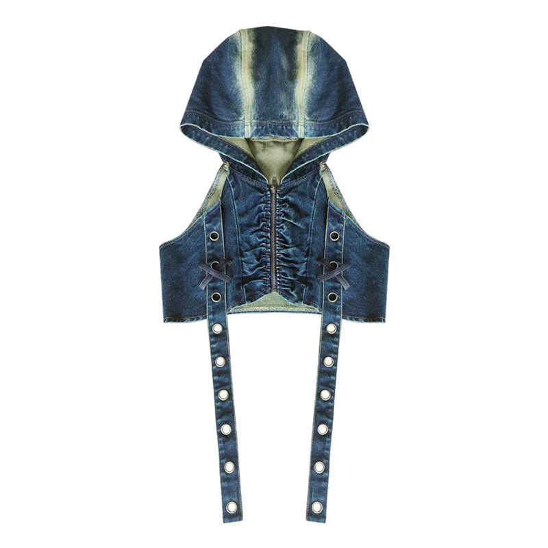 Bass Player Denim Hooded Punk Vest | WSW
