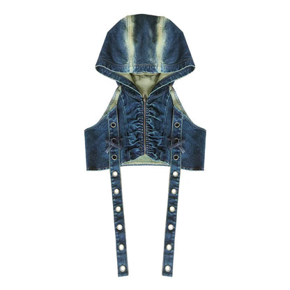 Bass Player Denim Hooded Punk Vest | WSW