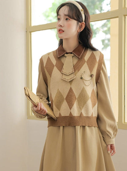 デザインドレス ニットベスト レトロアーガイル
