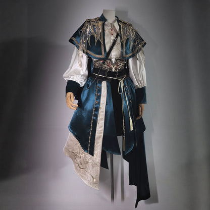 Hanfu Military Lolita Set Embroidered Cape Shirt & Pants - Long Yao