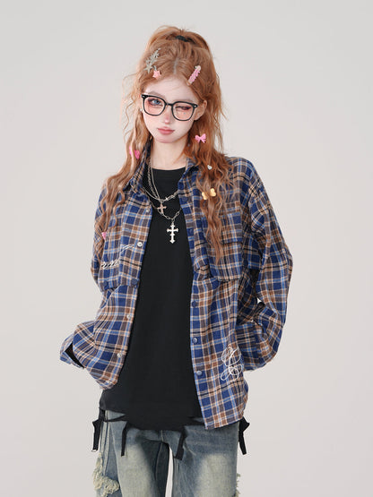 Poloshirt mit Karo-Kragen und langem, abnehmbarem, lockerem