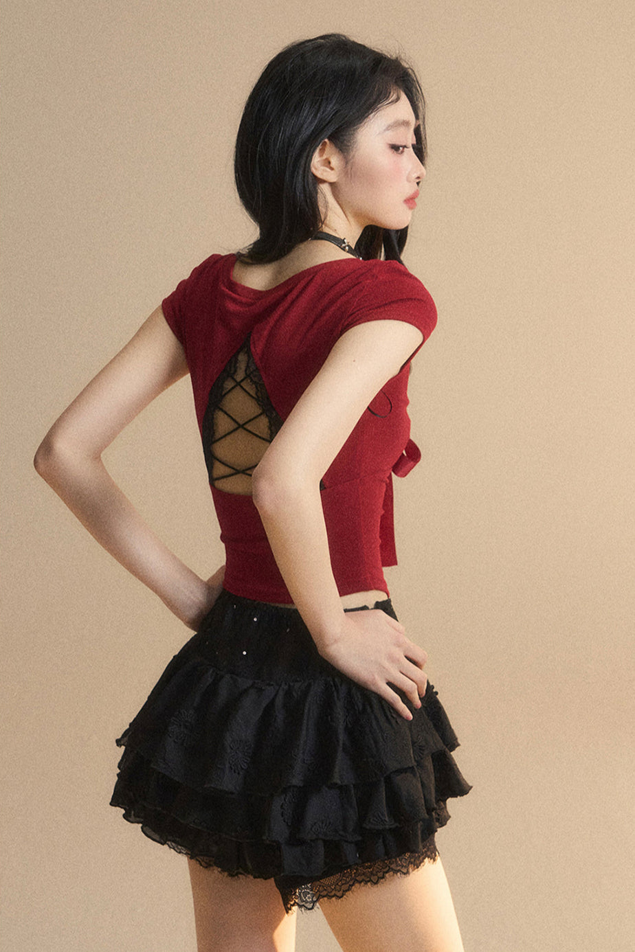 トップ予約 リボントリム レース シック クロップ