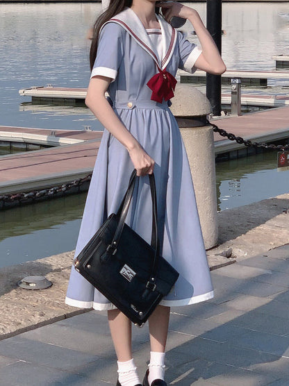 Ribbon Elegant Gray Blue Sailor Dress Tie Chamomile + Route Color