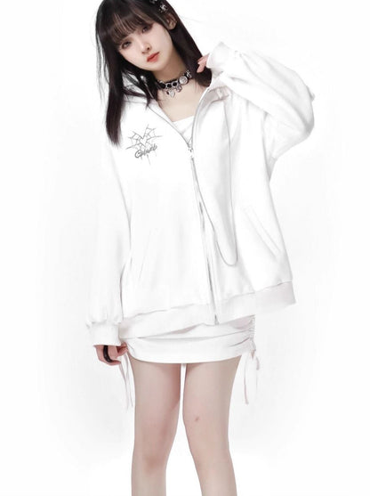 Spider Chain Slim Strap Hoodie Web Rabbit Ear