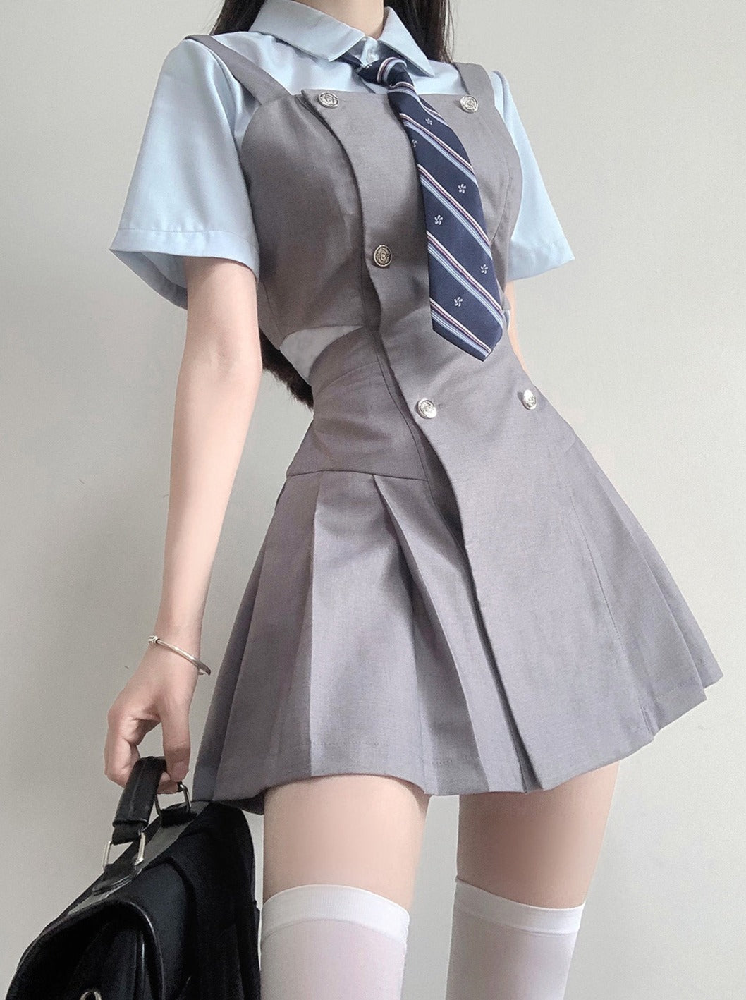 スカート スリットウエスト カレッジデザイン サスペンダー