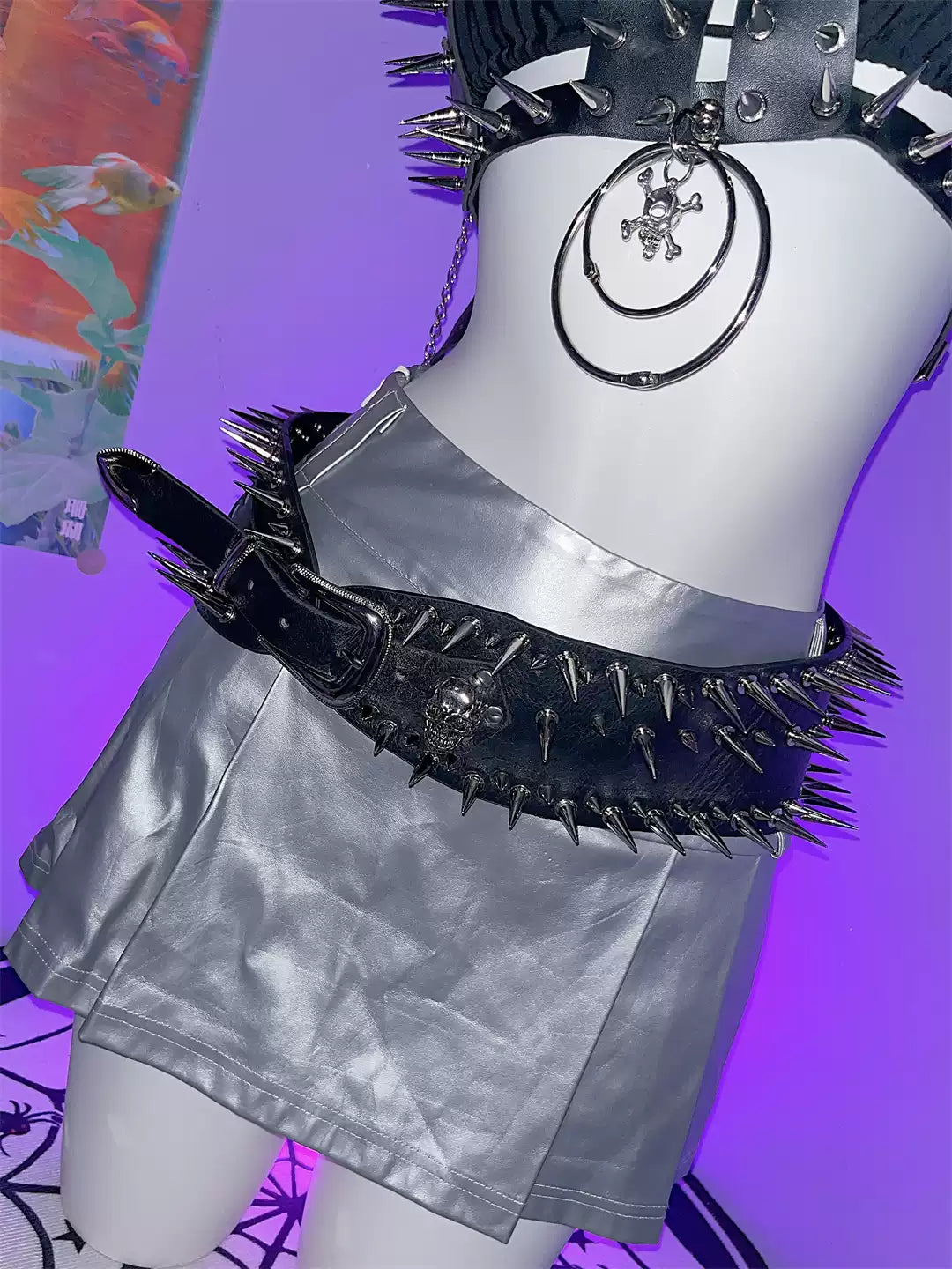 Steampunk Y2K Hip Hop Dark Rivet Skeleton Belt